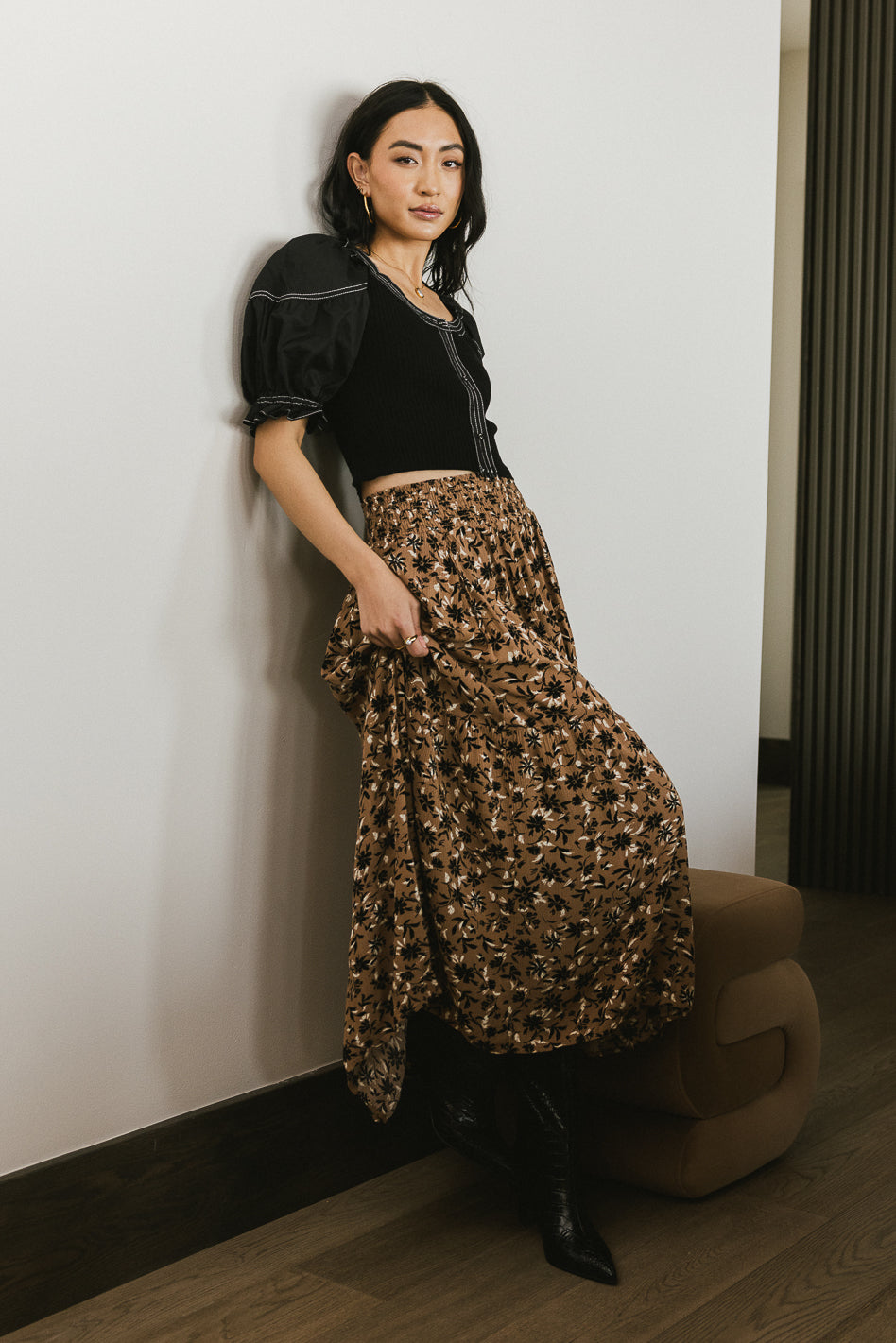 Image of Kristina Floral Skirt in Brown