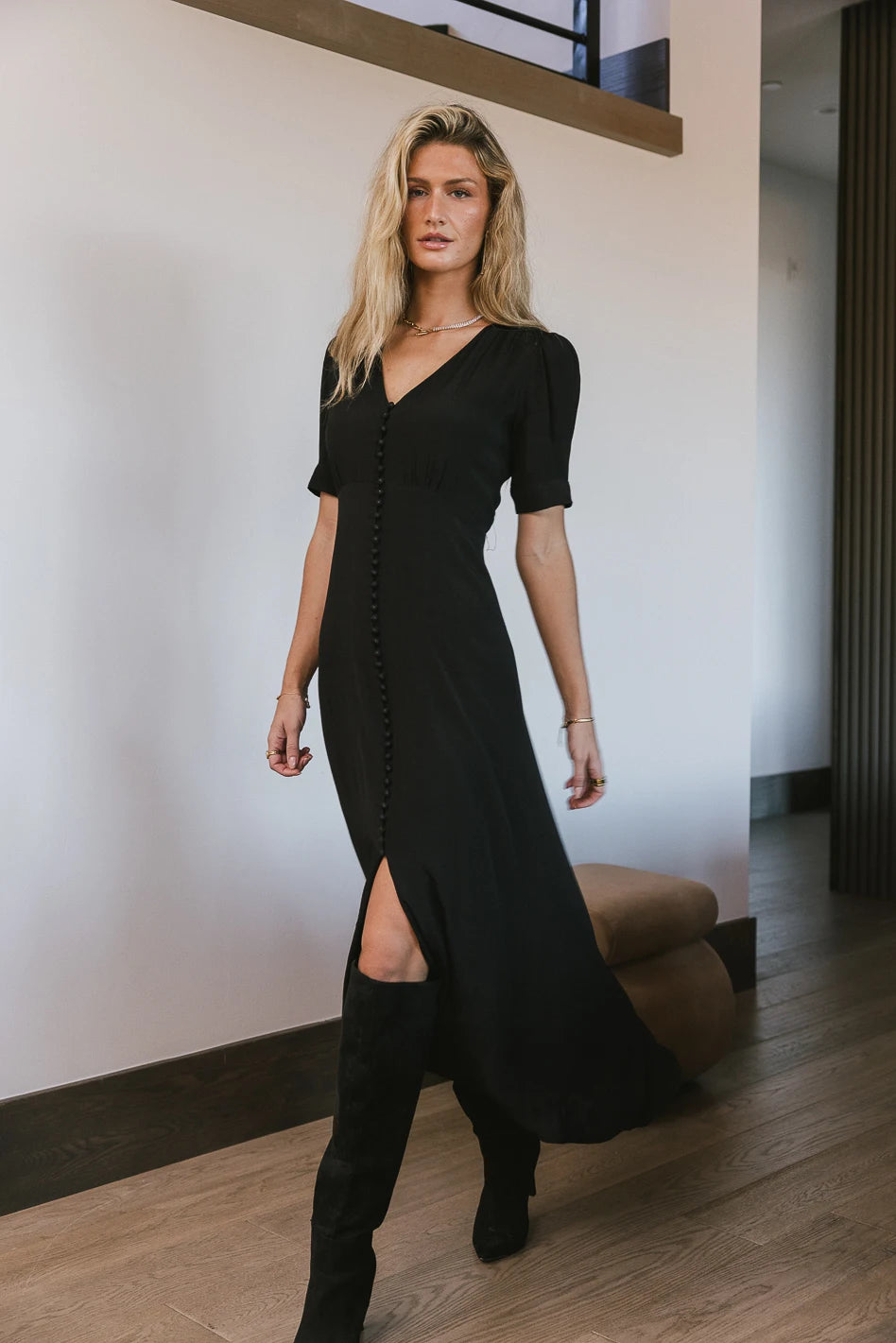 Image of Lia Button Detail Dress in Black