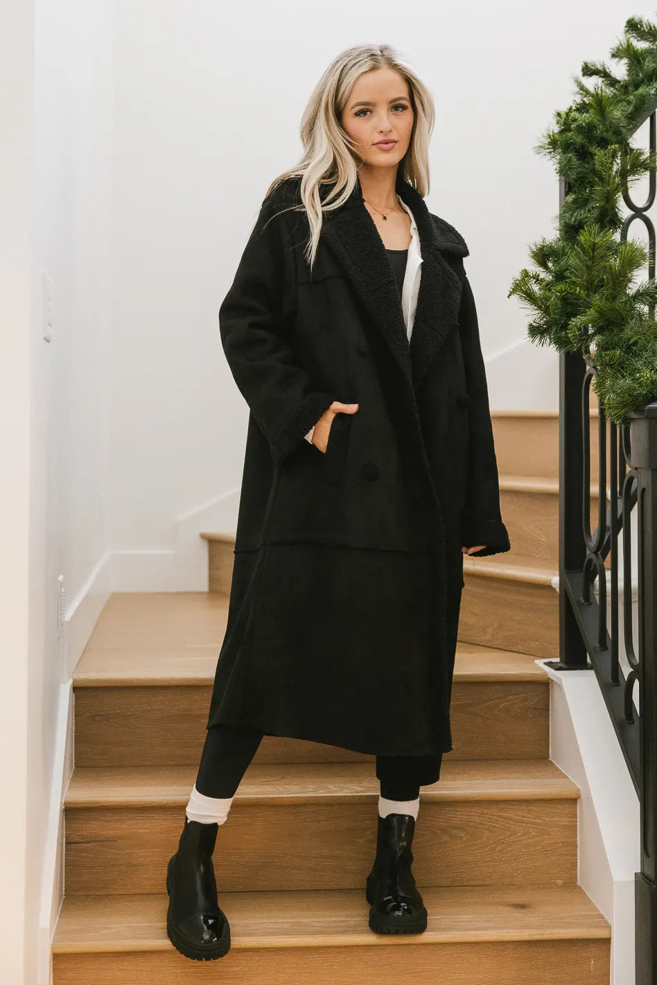 Image of Tessa Sherpa Coat in Black