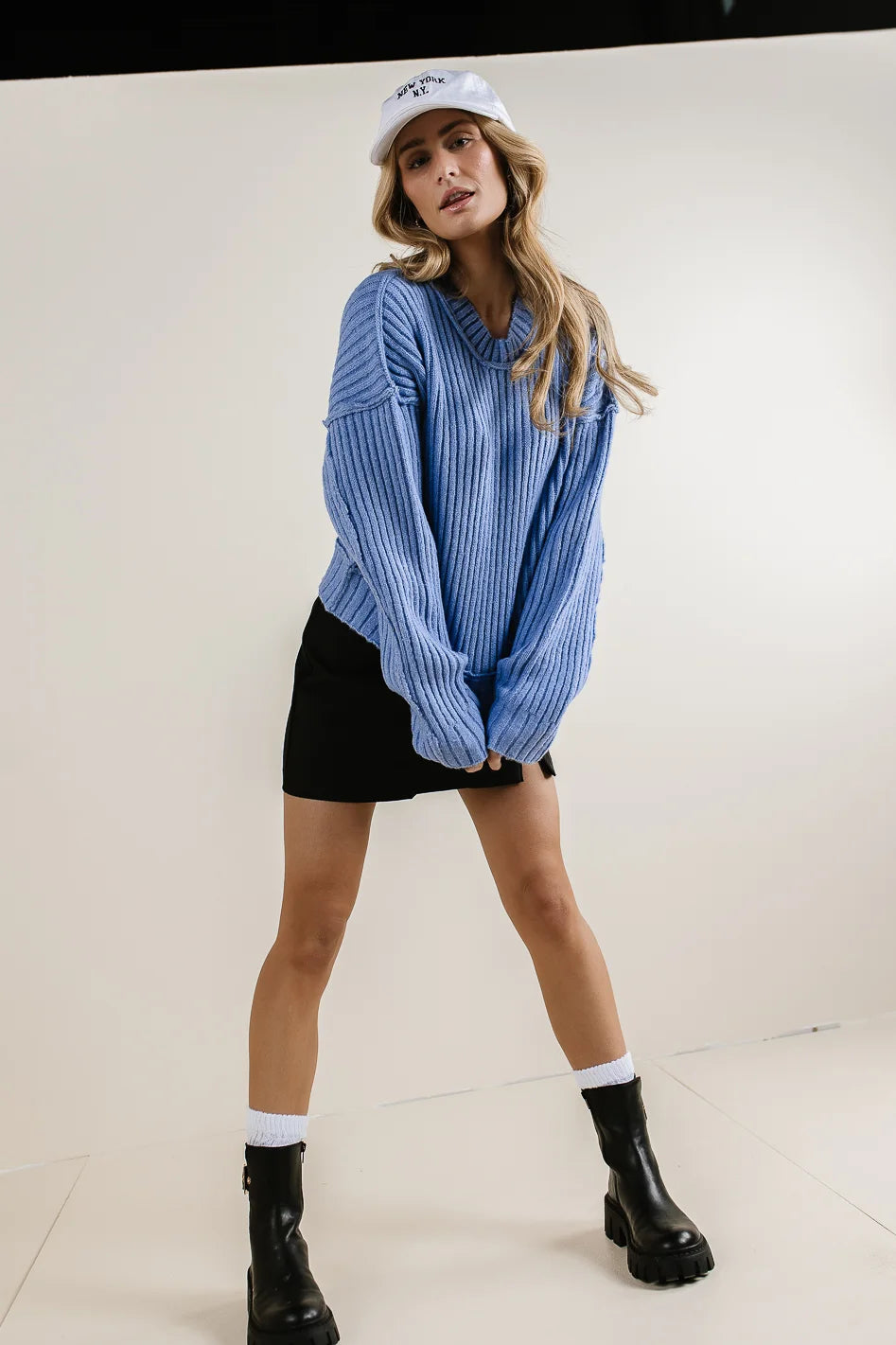 Image of Daniela Ribbed Sweater in Blue