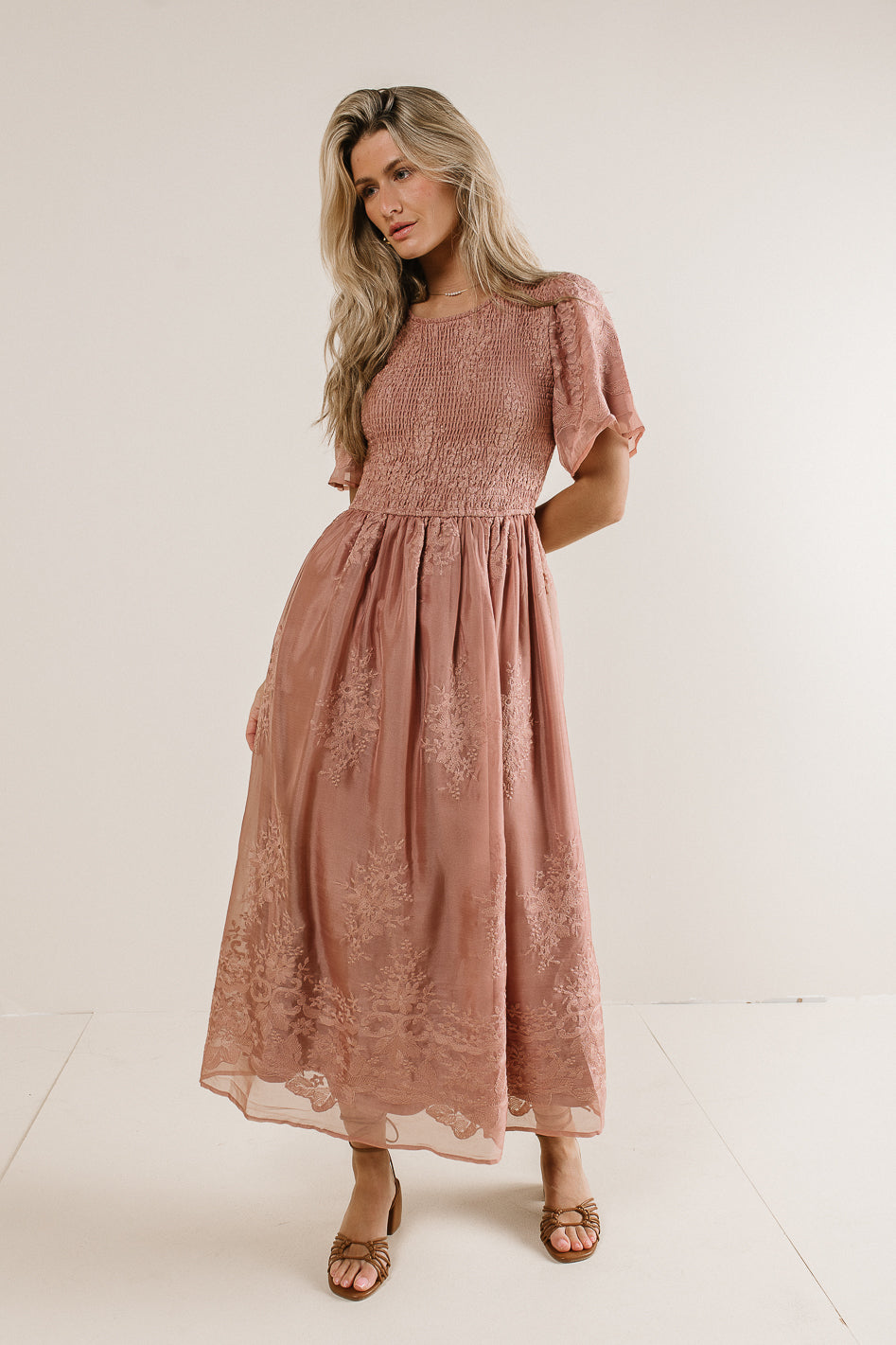 Image of Alora Embroidered Dress in Dusty Rose