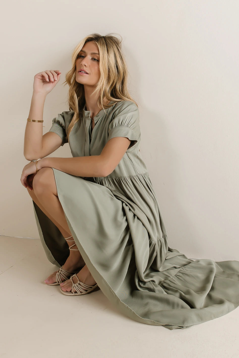 Image of Amanda Tiered Dress in Sage