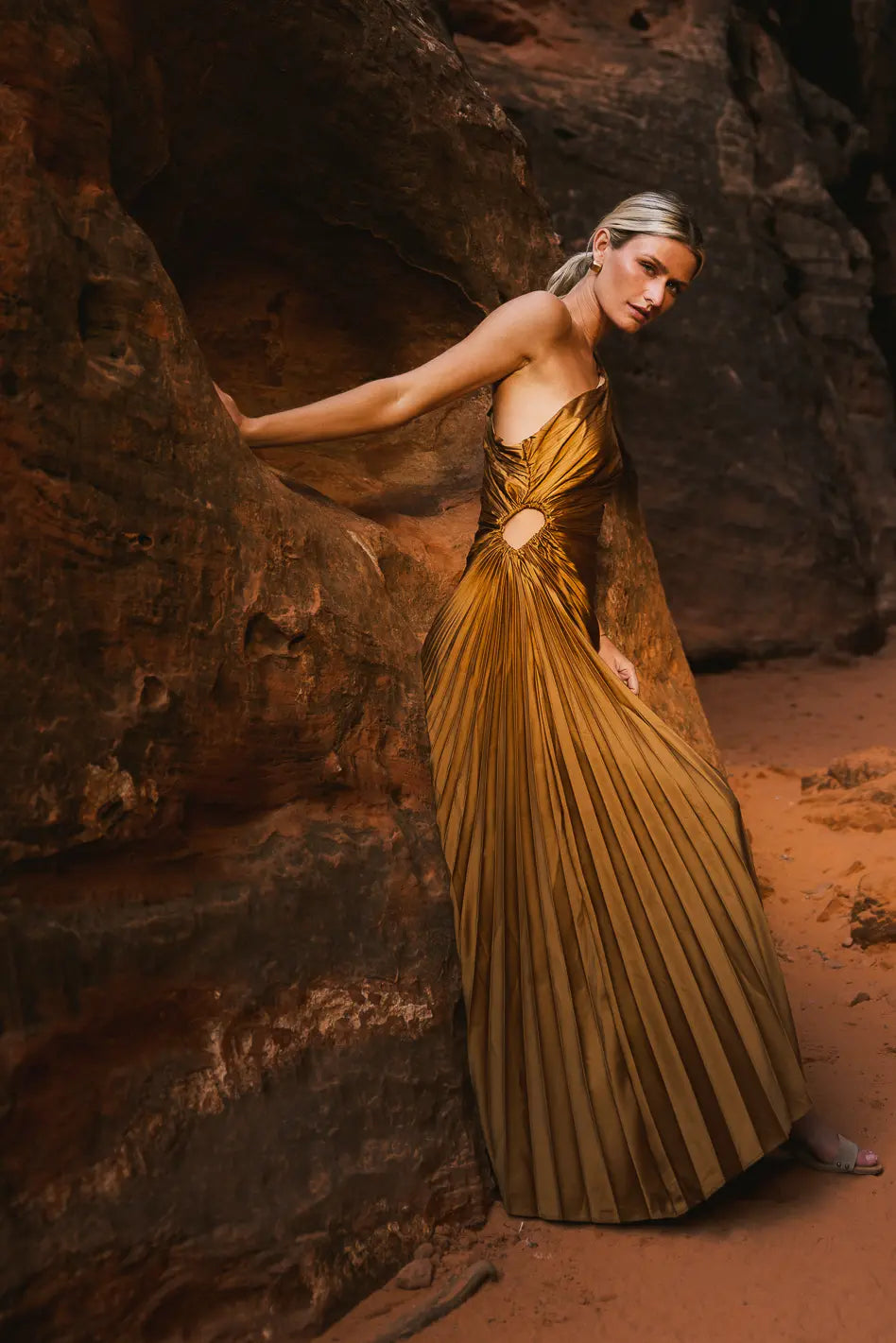 Image of Asymmetrical Pleated Maxi Dress