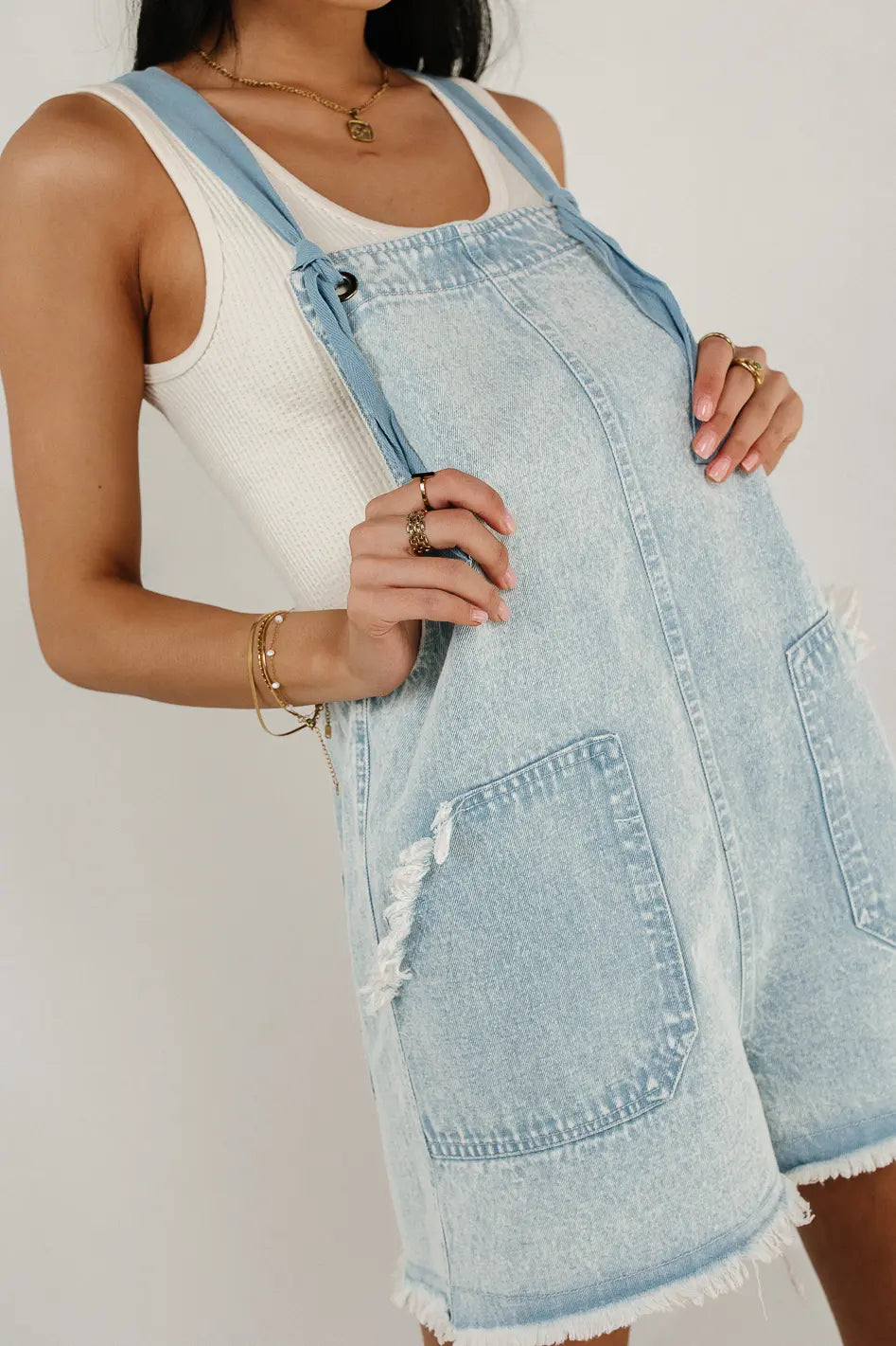 Image of Stevie Shortalls in Light Wash