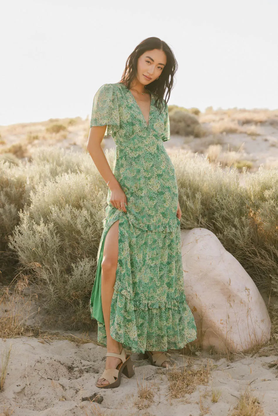 Manoella Floral Maxi Dress in Green