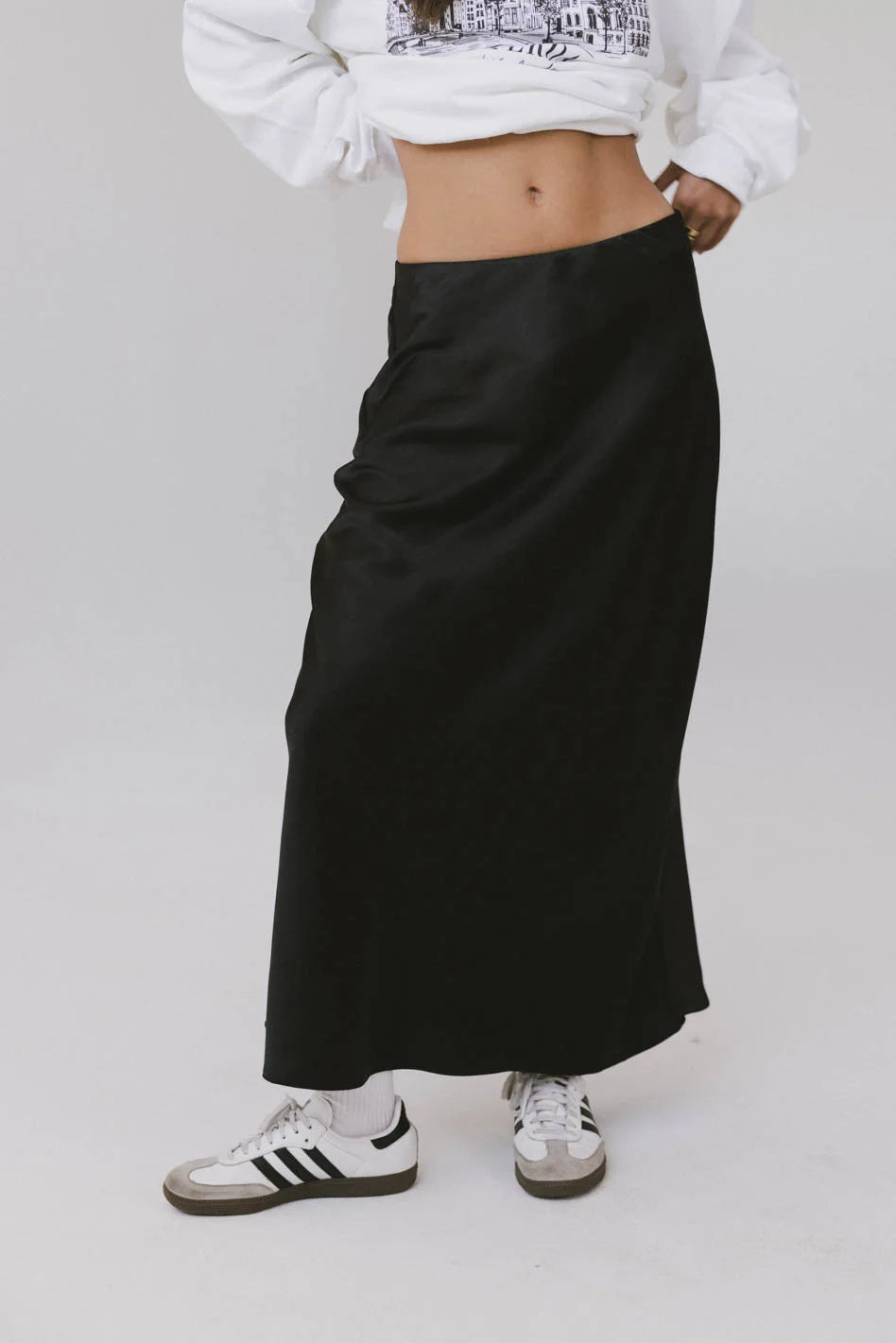 Preston Satin Skirt in Black