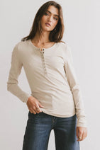 Ivanna Henley Top in Natural Nav Image 4