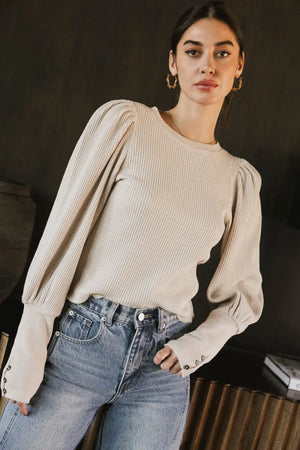 Lettie Waffle Knit Top in Cream - FINAL SALE - böhme