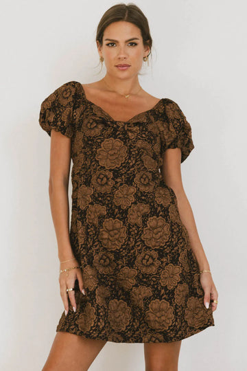 Darcella Floral Mini Dress in Brown - FINAL SALE Image 1