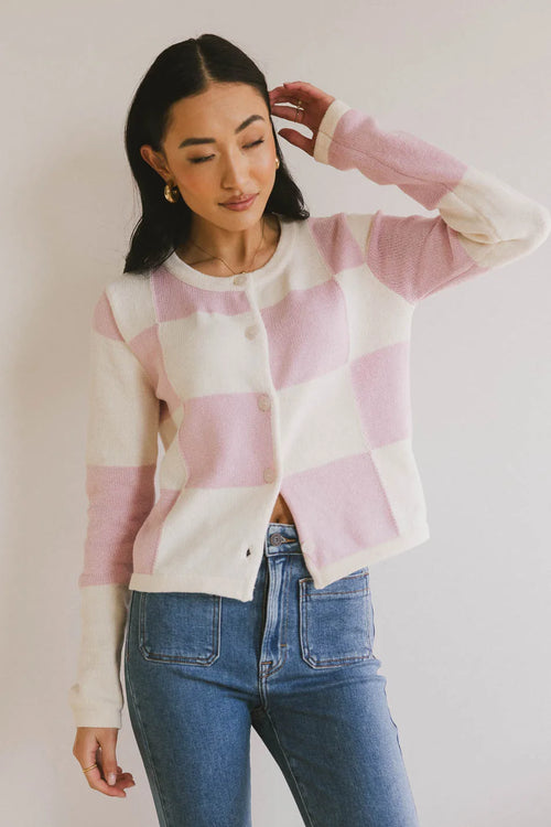 Sia Checkered Cardigan in Pink - FINAL SALE