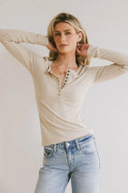 Ivanna Henley Top in Natural Nav Image 2
