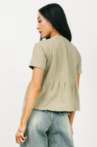Cattelain Pleated Top in Olive Nav Image 3