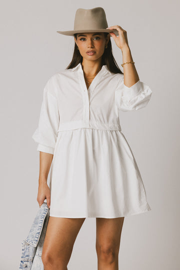 Oliver Collared Mini Dress in White Image 1