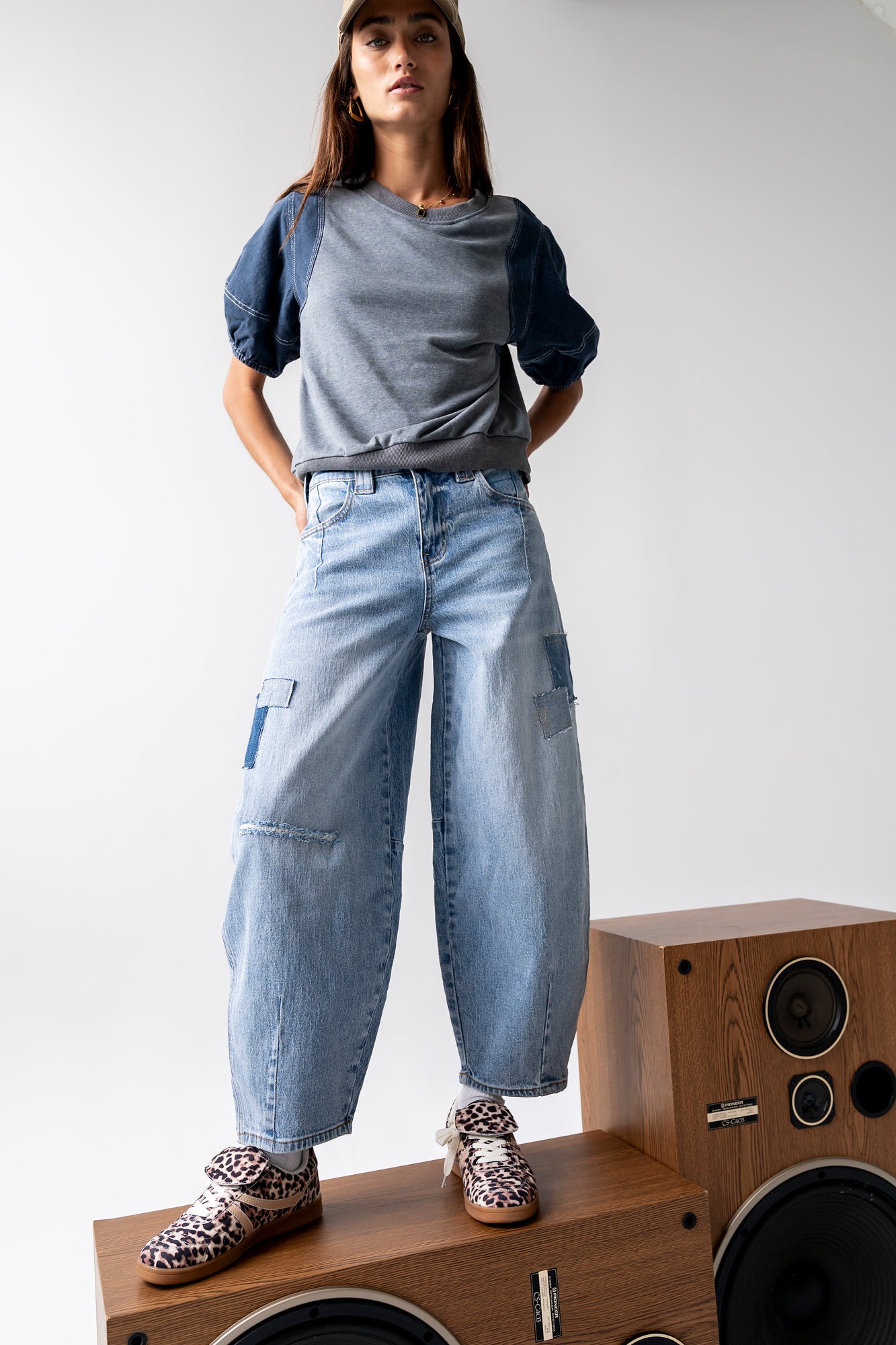 Rory Contrast Top in Denim