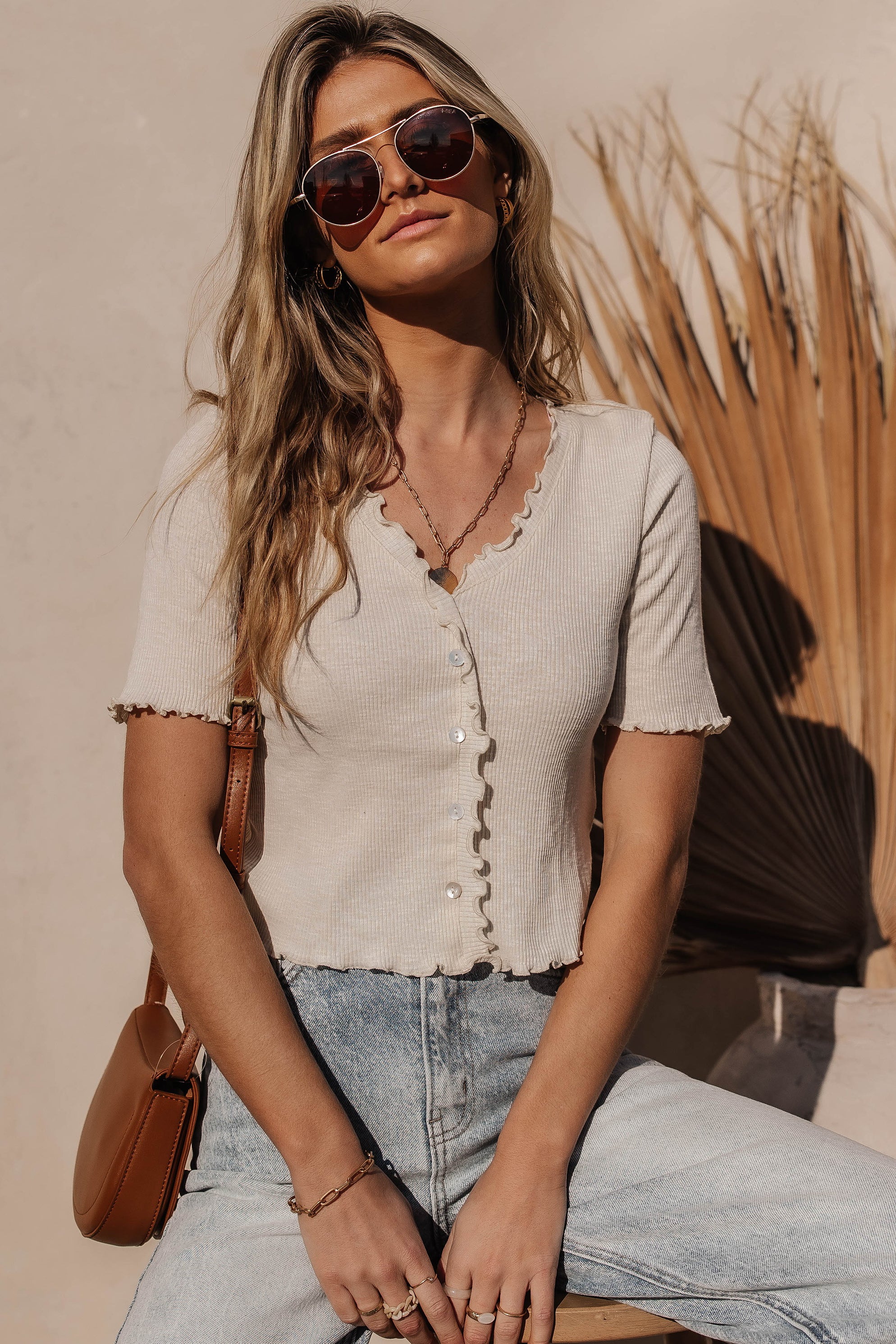 vero moda hailey ribbed top in ivory - final sale