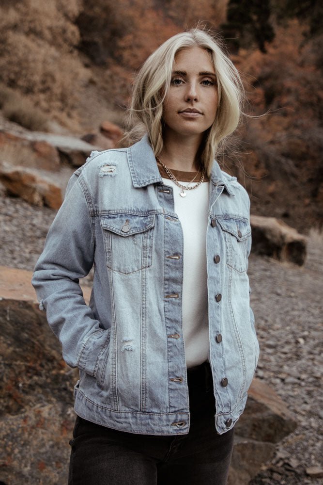 Laura Distressed Denim Jacket in Light Wash - FINAL SALE - böhme