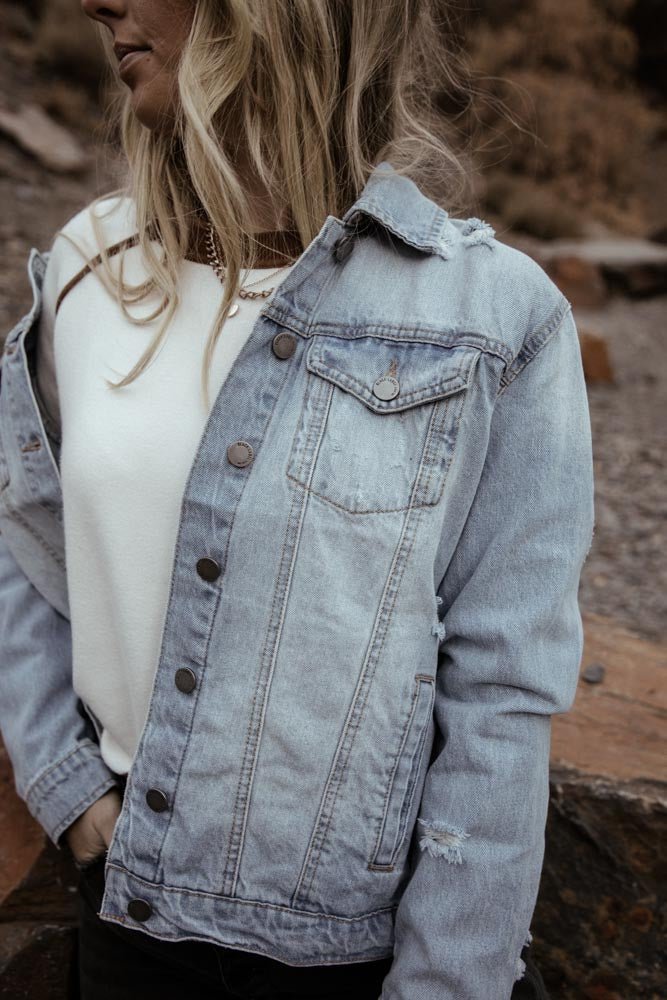 Laura Distressed Denim Jacket in Light Wash - FINAL SALE - böhme