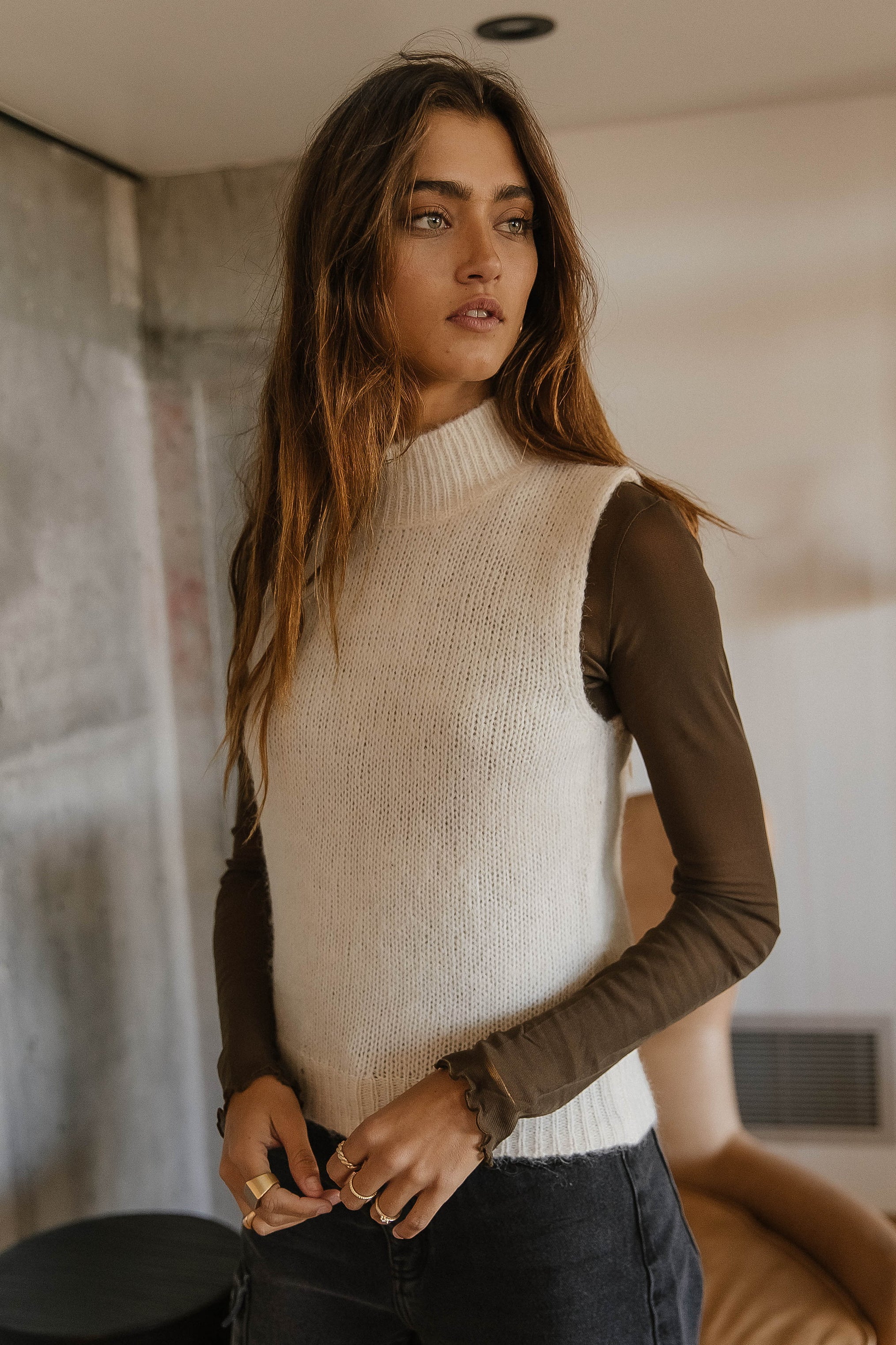 vero moda leona sweater vest in ivory - final sale