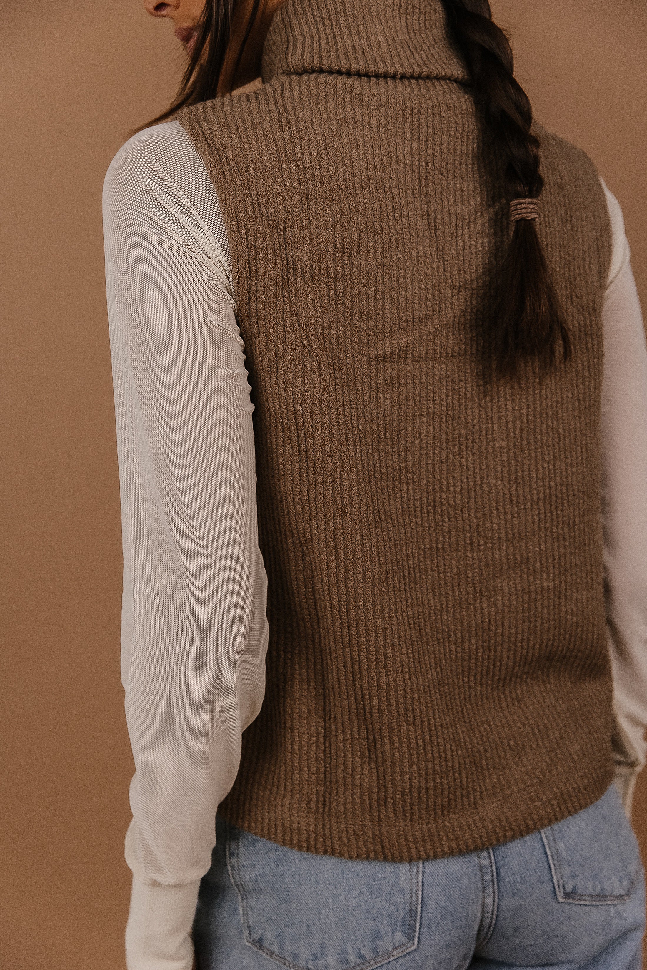 vero moda river sweater vest in brown - final sale