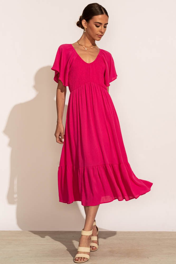 Polly Midi Dress in Hot Pink