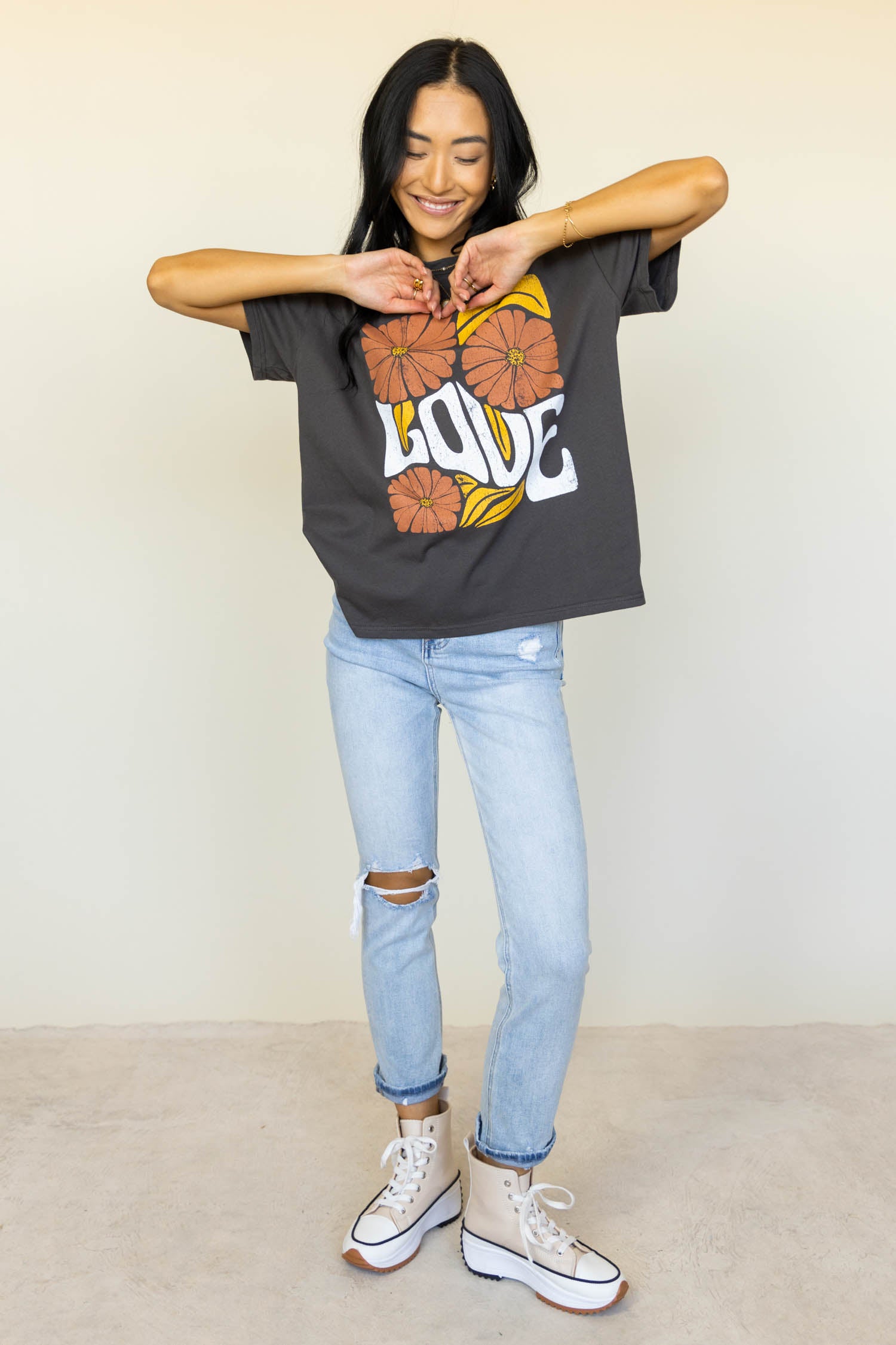 Love Graphic Tee in Charcoal