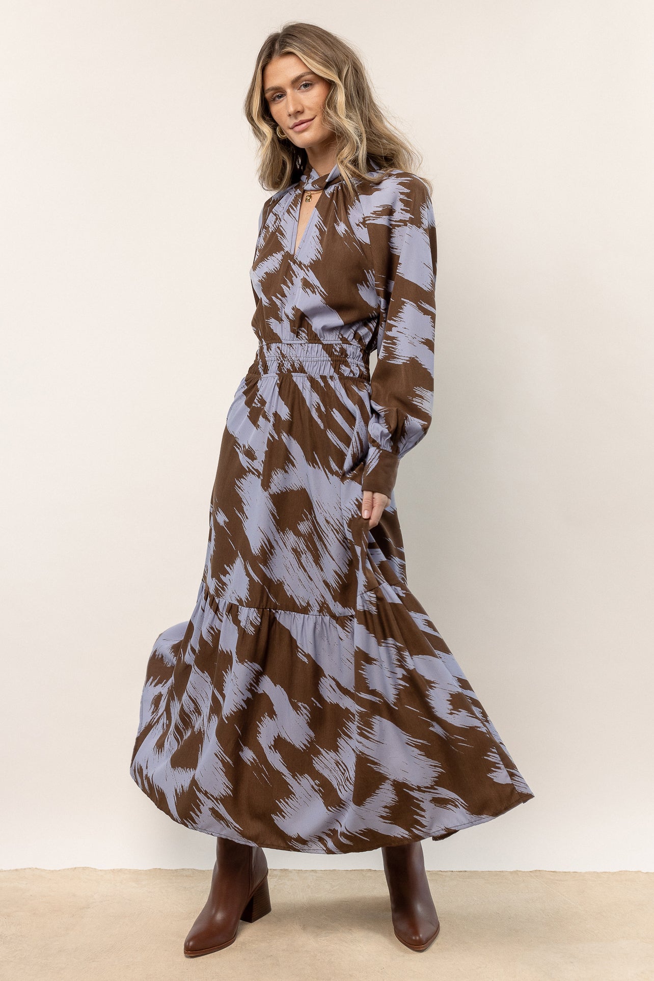 Alva Printed Maxi Dress in Brown