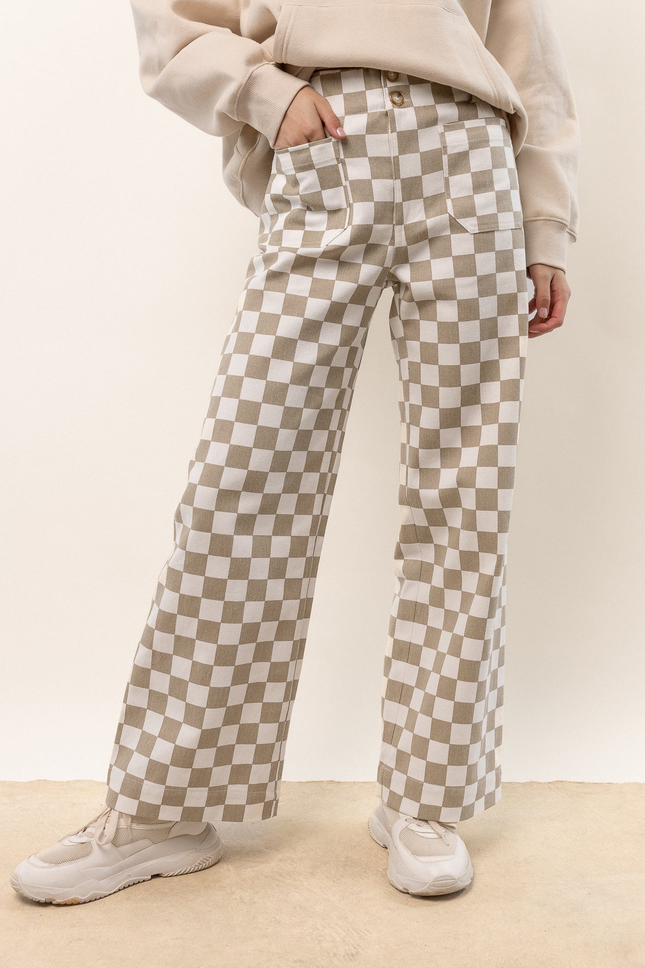 Image of Chad Checkered Pants in Taupe