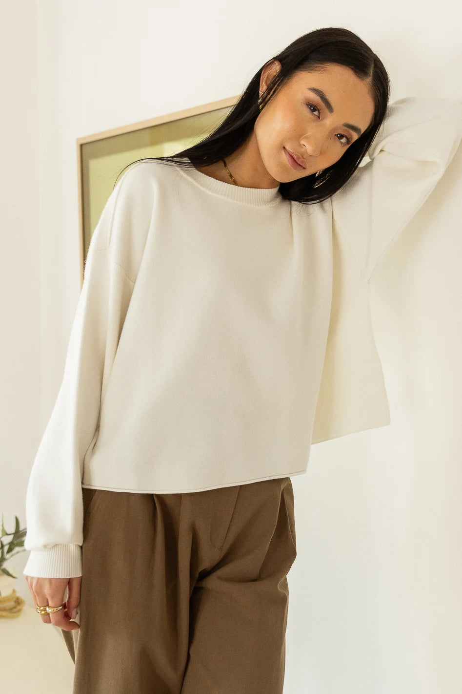 long sleeve cream knitted sweater