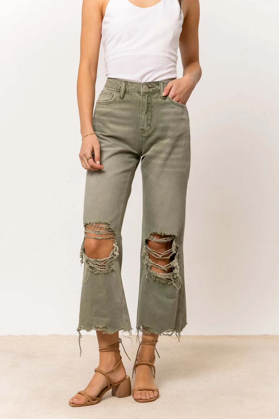 Image of Vervet Charlie Distressed Denim in Olive