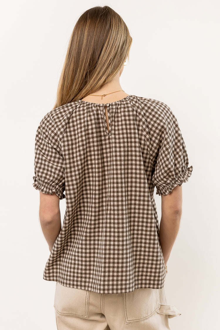 checkered top in olive 