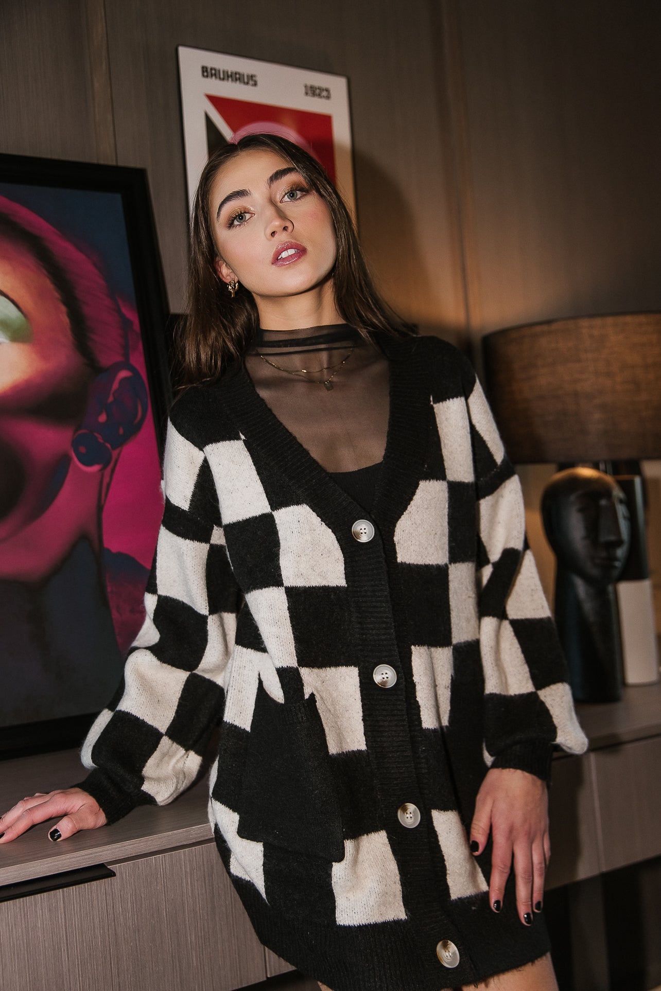 Image of Oaklee Checkered Cardigan