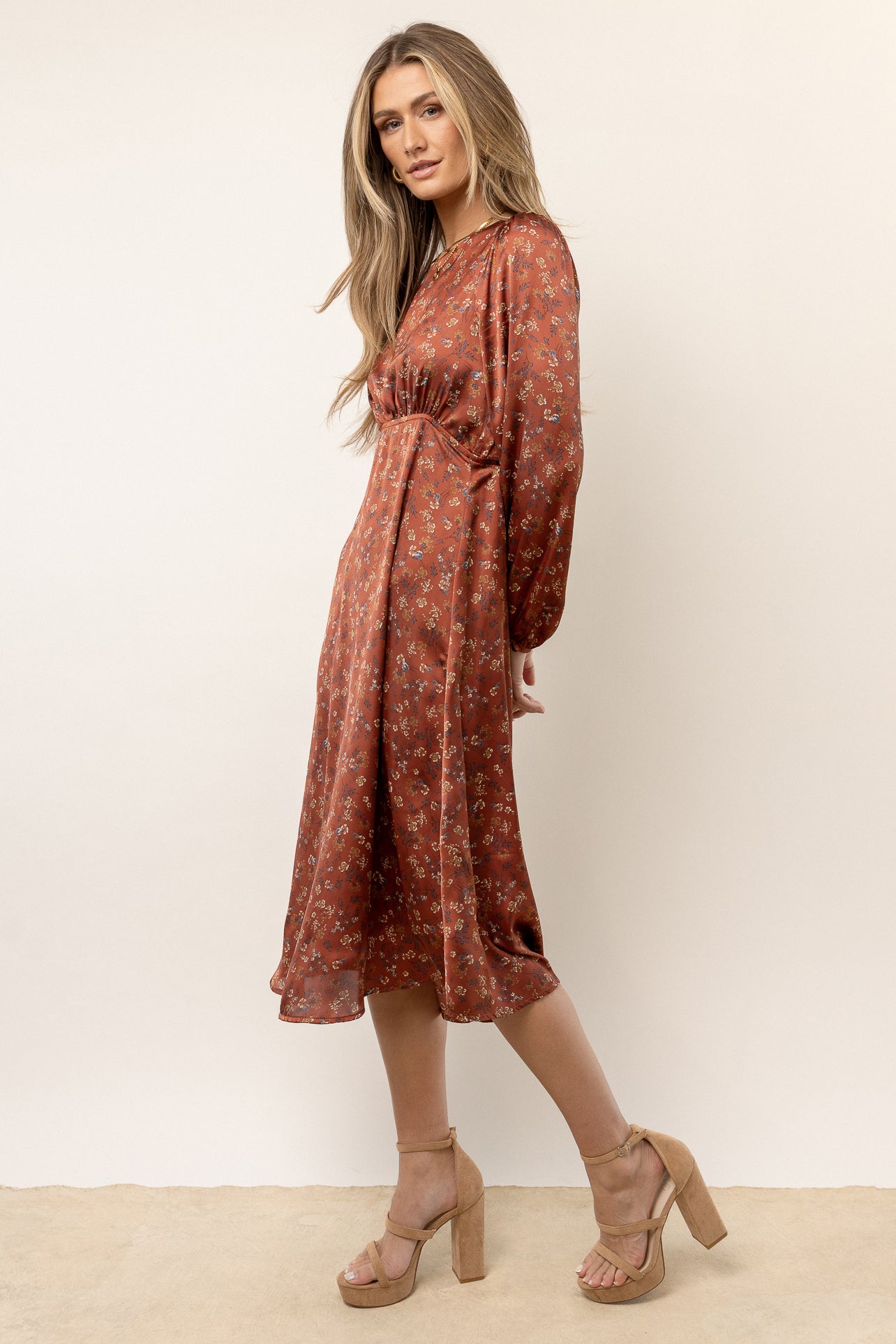 Image of Talia Floral Midi Dress in Rust