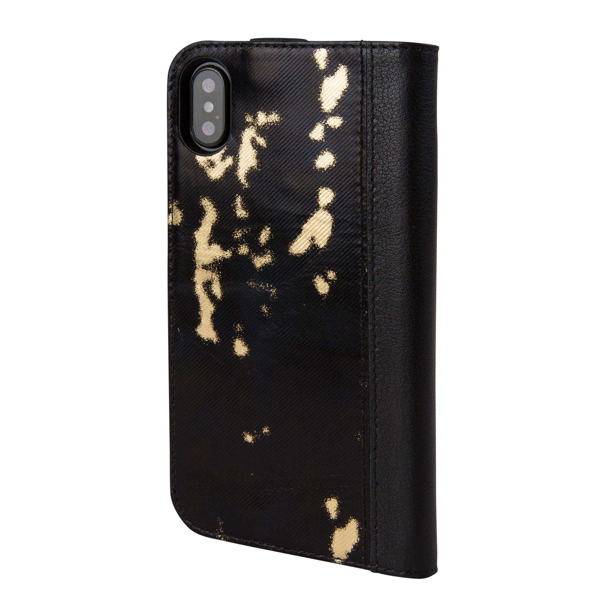 Black/Gold Leather Icon Wallet for iPhone X