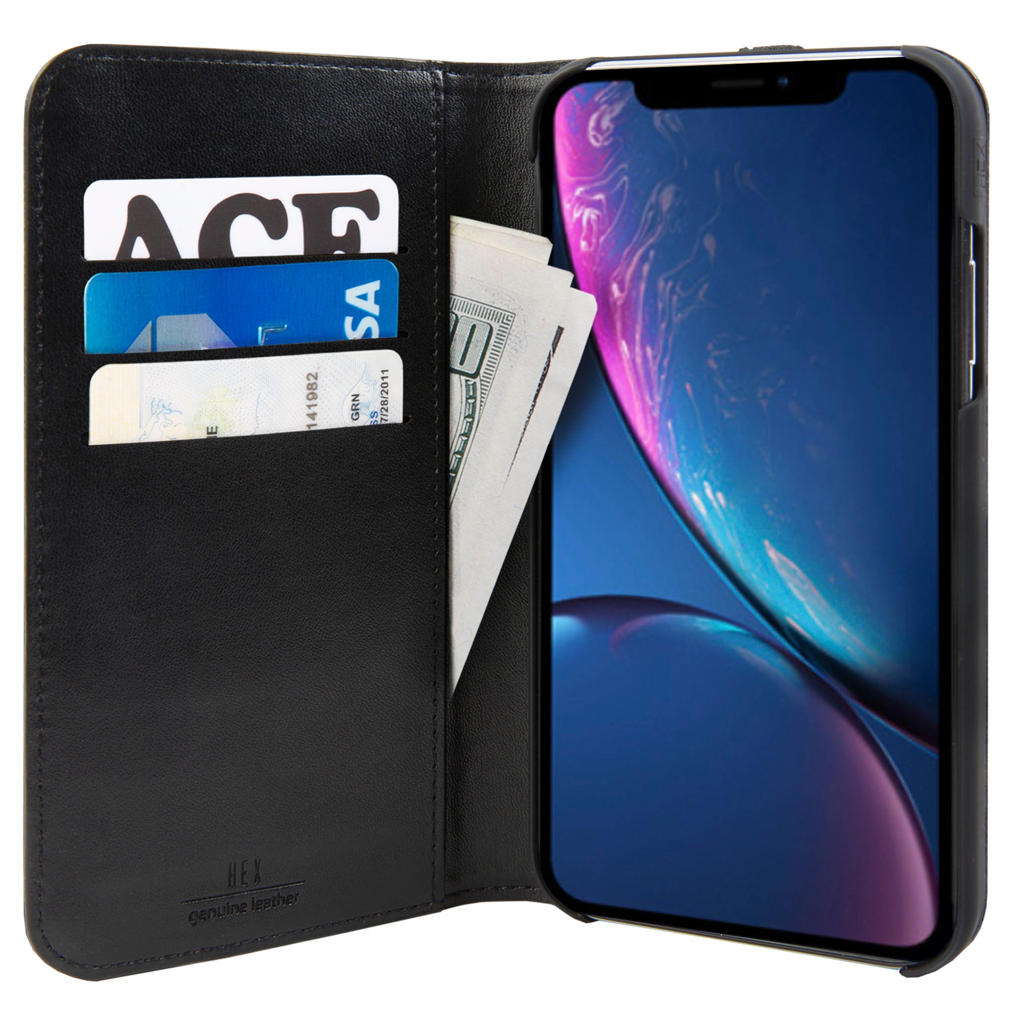 Black Leather Icon Wallet for iPhone Xr