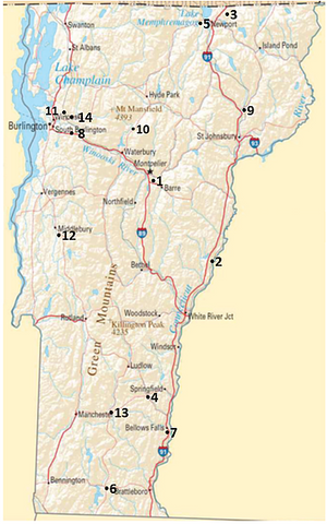 VT 2018 Shop Hop Map with Quilt Shops Locations