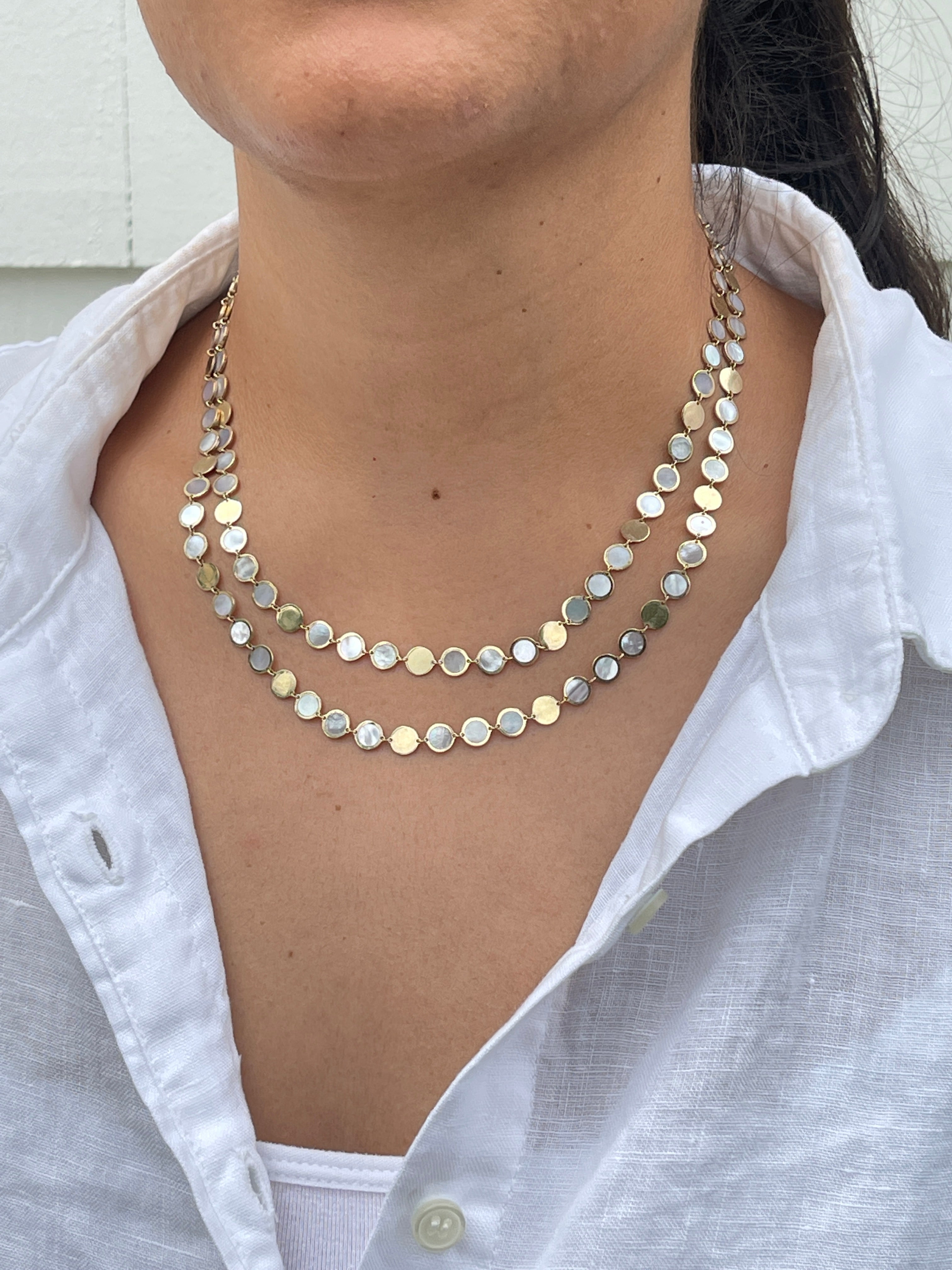 Gold and Mother of Pearl Disk necklace