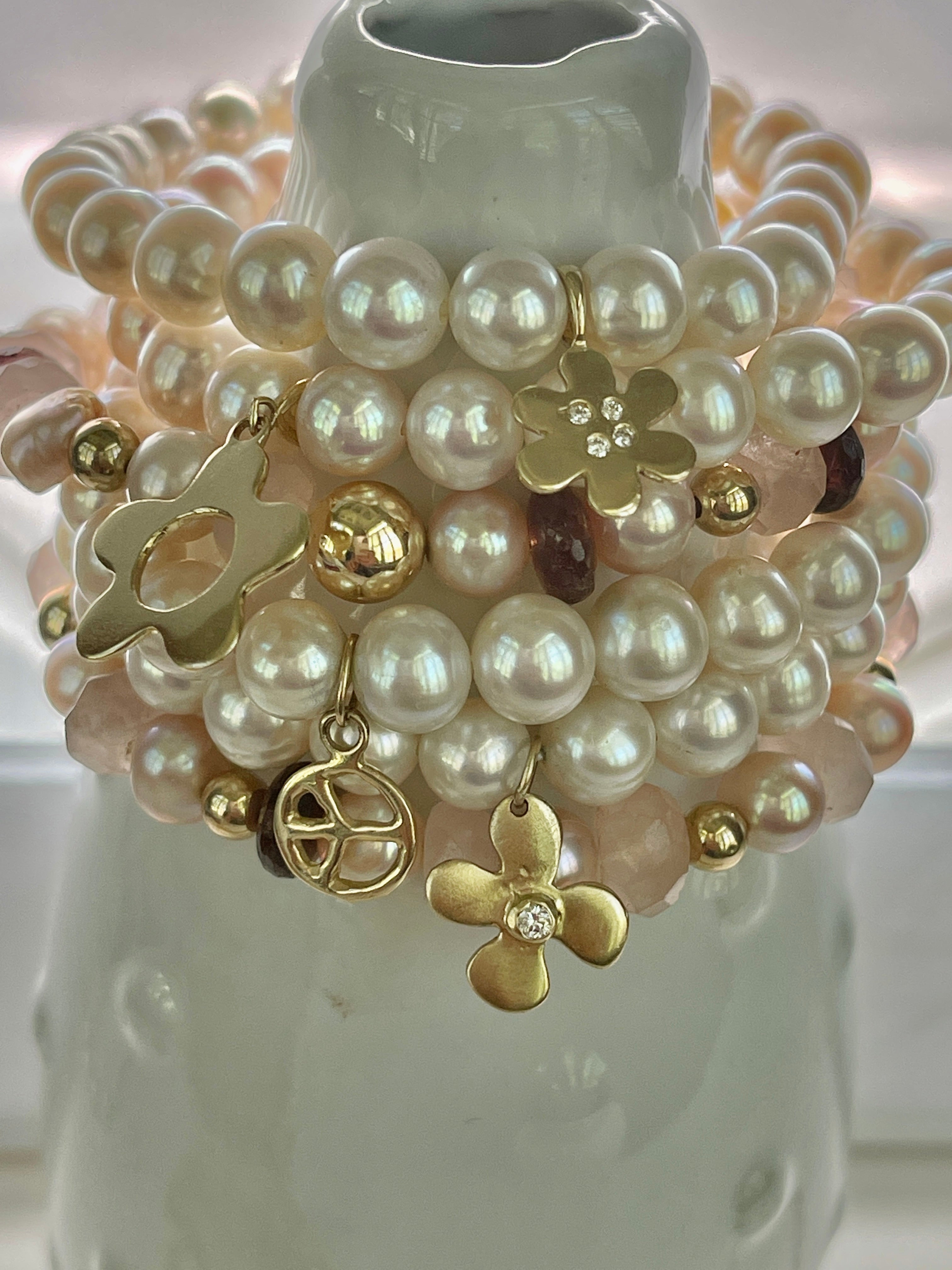 Pearl Bracelet with Baby Daisy Diamond Charm