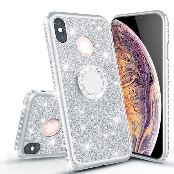 apple iphone xs max glitter bling fashion 3 in 1 case - silver - www.coverlabusa.com