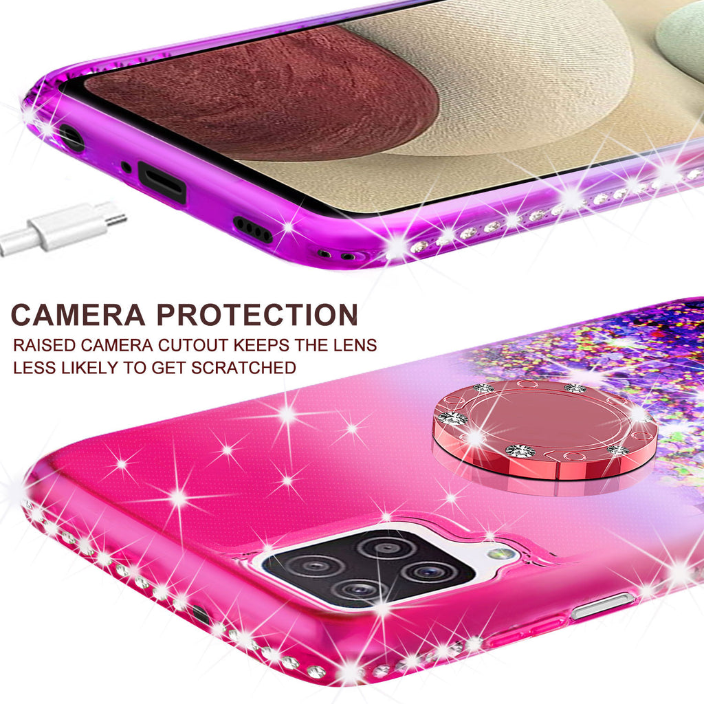 Samsung Galaxy A12 Case, Ring Stand Liquid Floating Quicksand Bling Sp