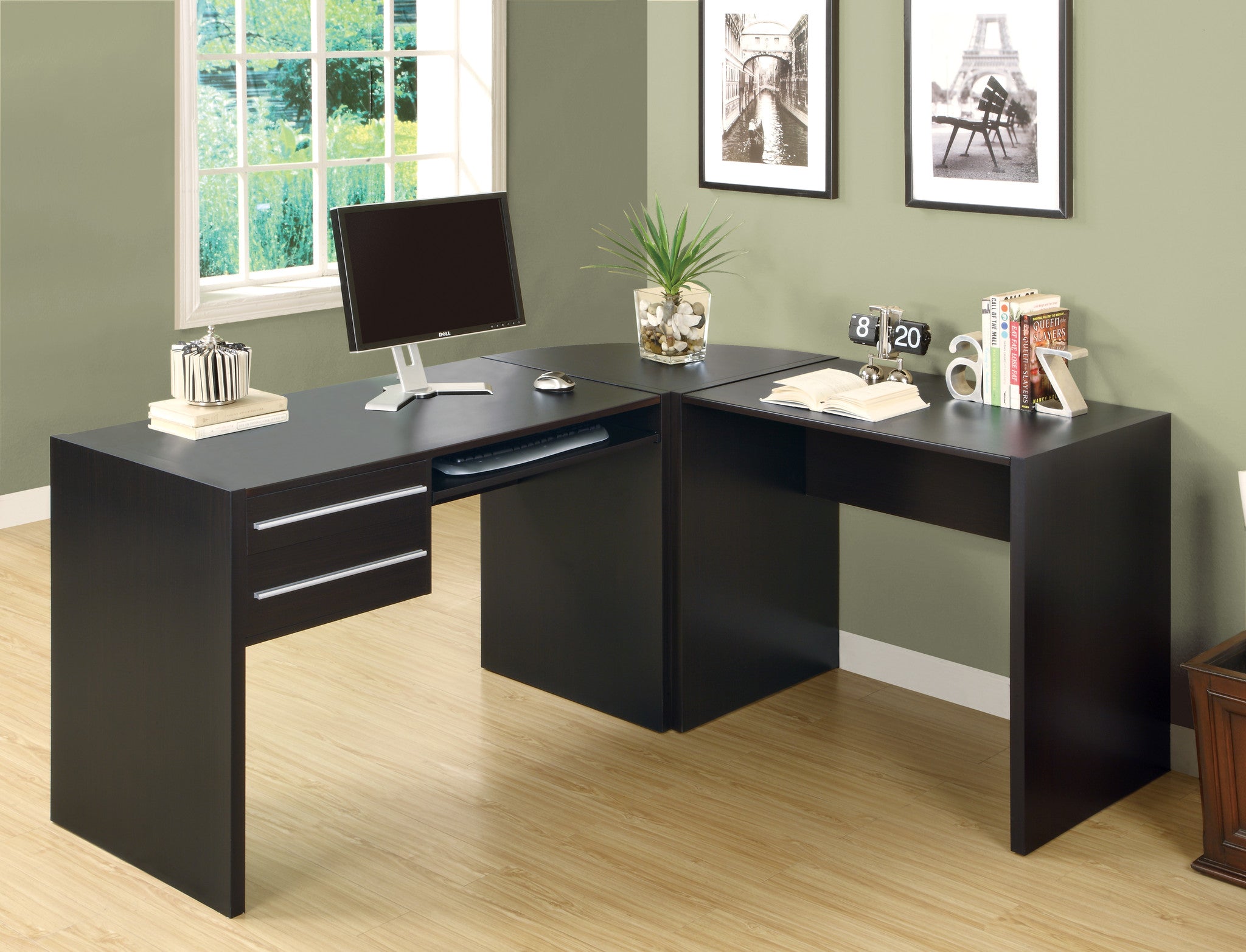 Cappuccino L Shaped Corner Computer Desk / Type 1 - The Office
