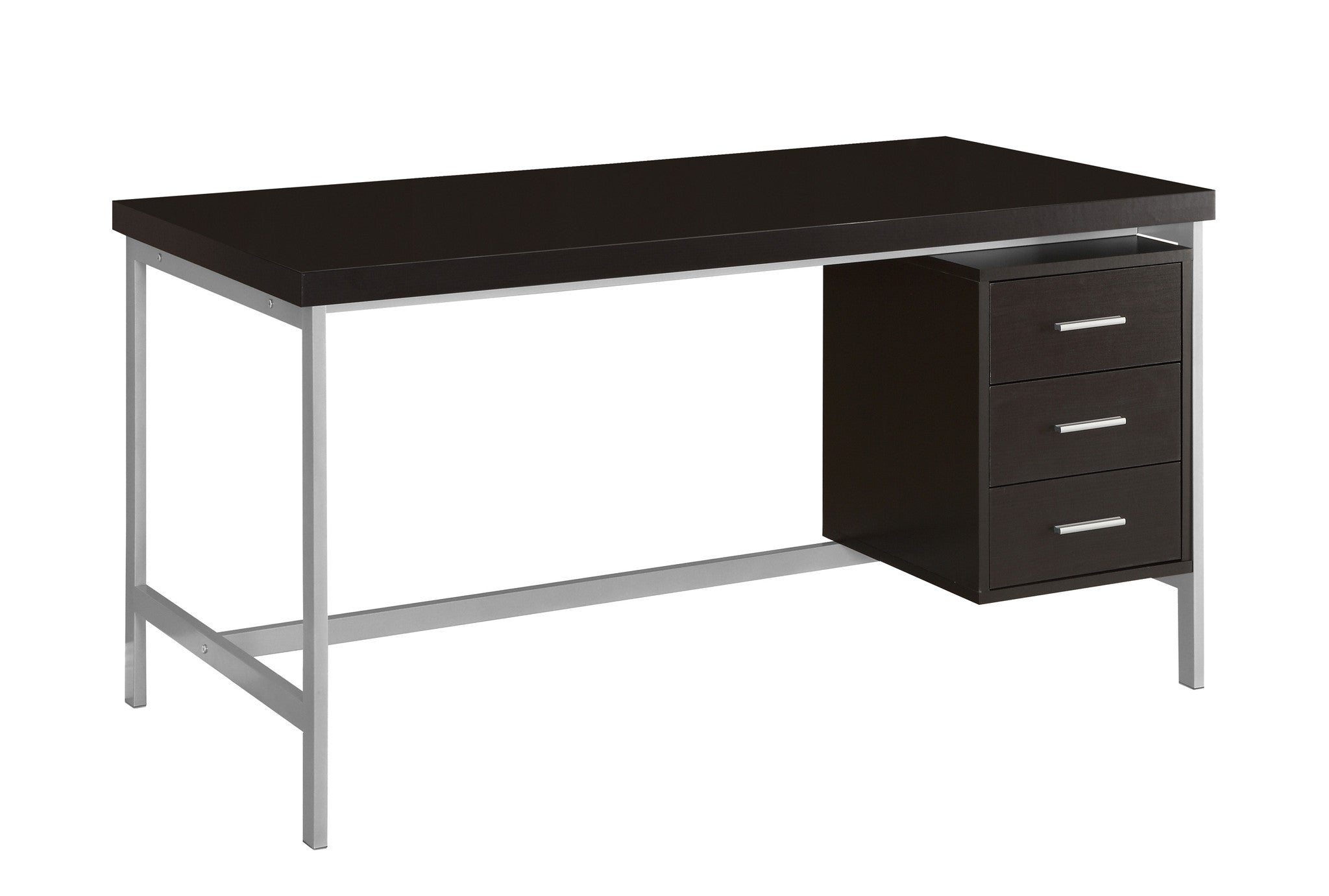 60 L Cappuccino Computer Desk With Silver Metal Drawers On One