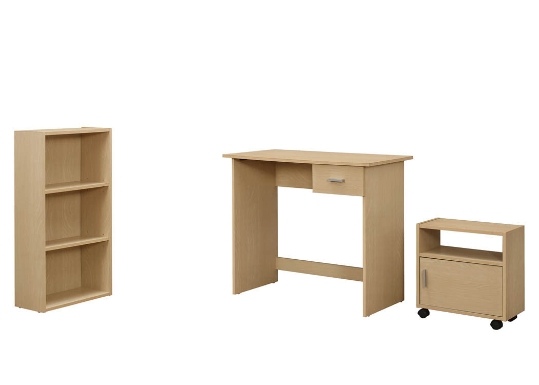 3 Piece Maple Computer Desk Set With Bookcase And Cart The