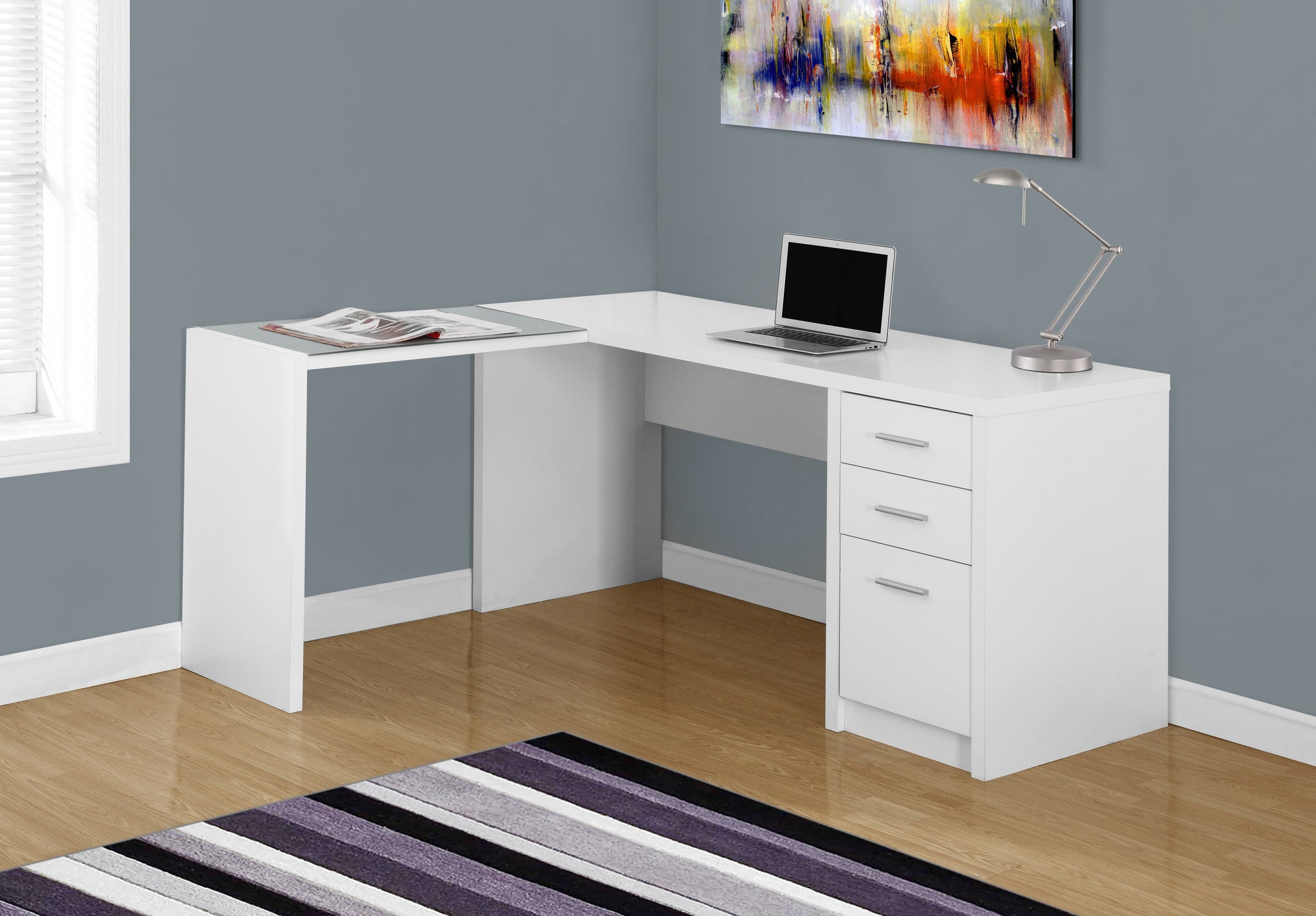 White Corner Computer Desk With Tempered Glass The Office