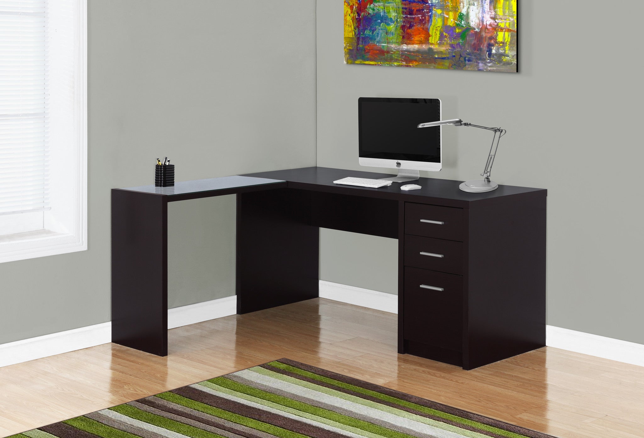 Cappuccino Corner Computer Desk With Tempered Glass The Office
