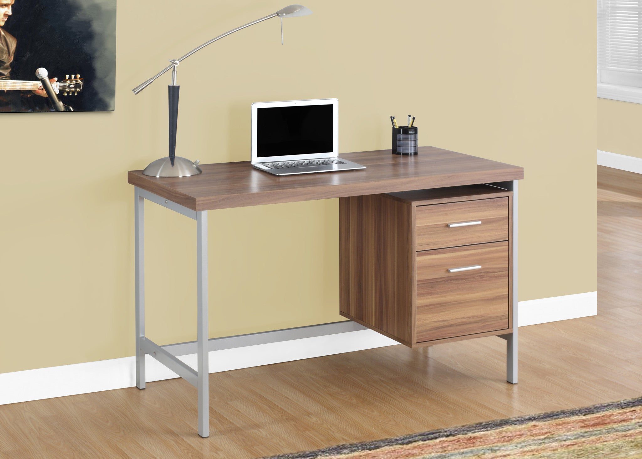 48 L Computer Desk Silver Metal Legs Drawers The Office