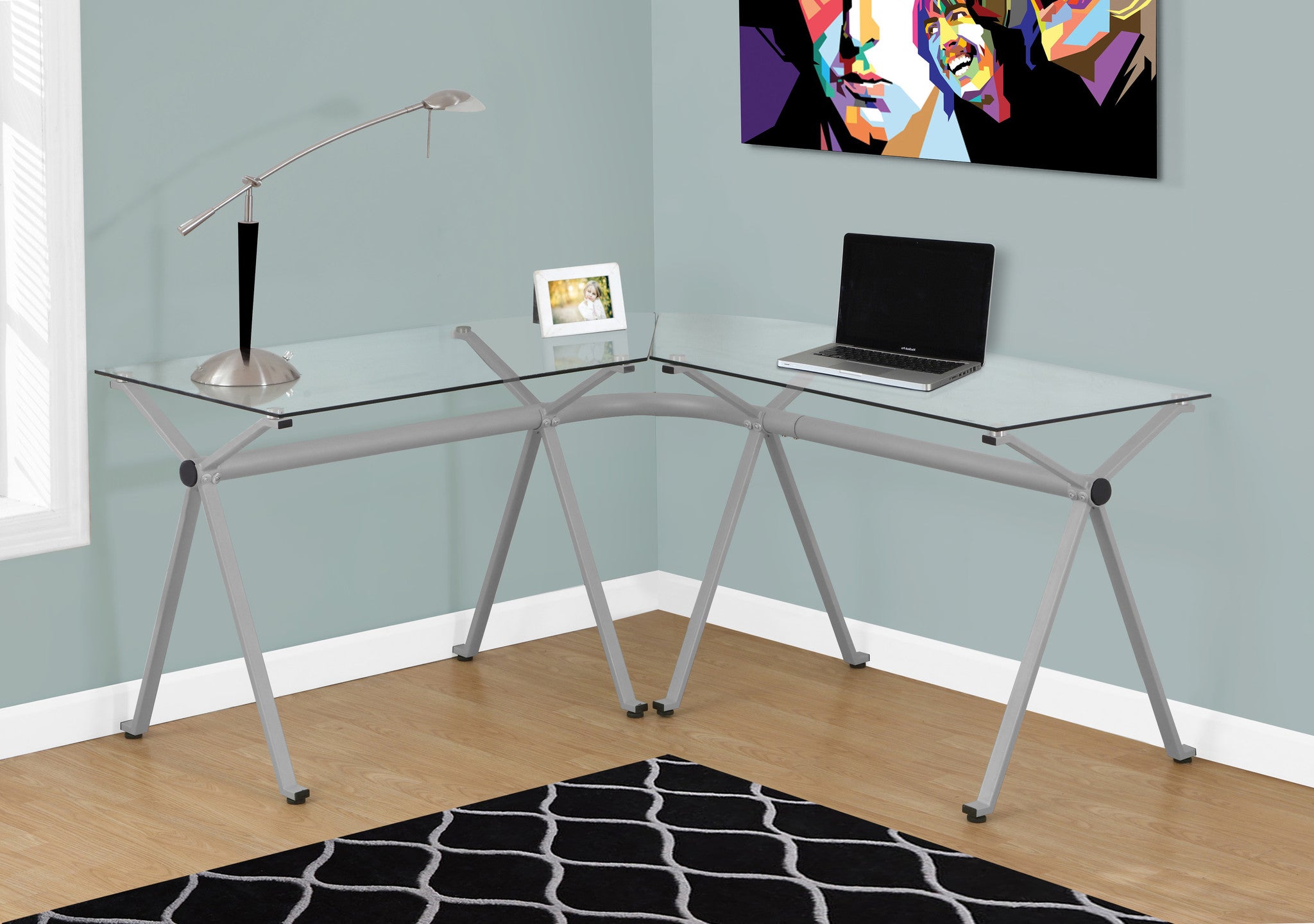 Silver Metal Computer Desk With Tempered Glass The Office