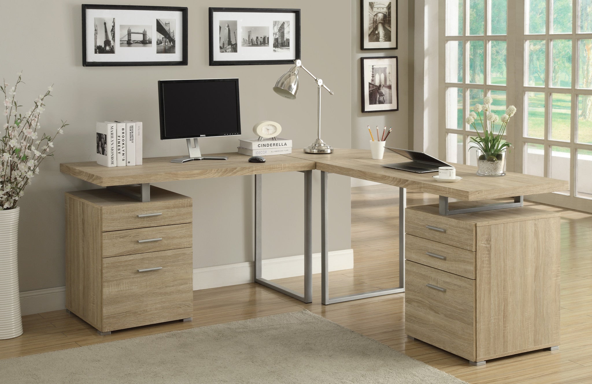 Natural Reclaimed Look L Shaped Corner Computer Desk The Office