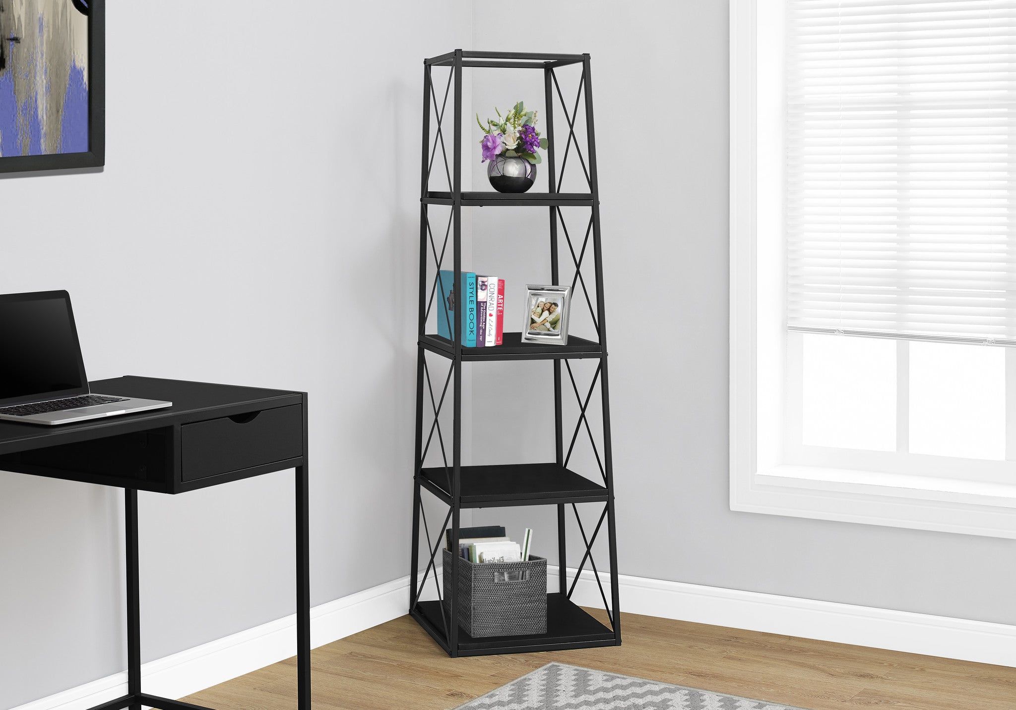 60 H Black And Black Metal Bookcase The Office Furniture Depot