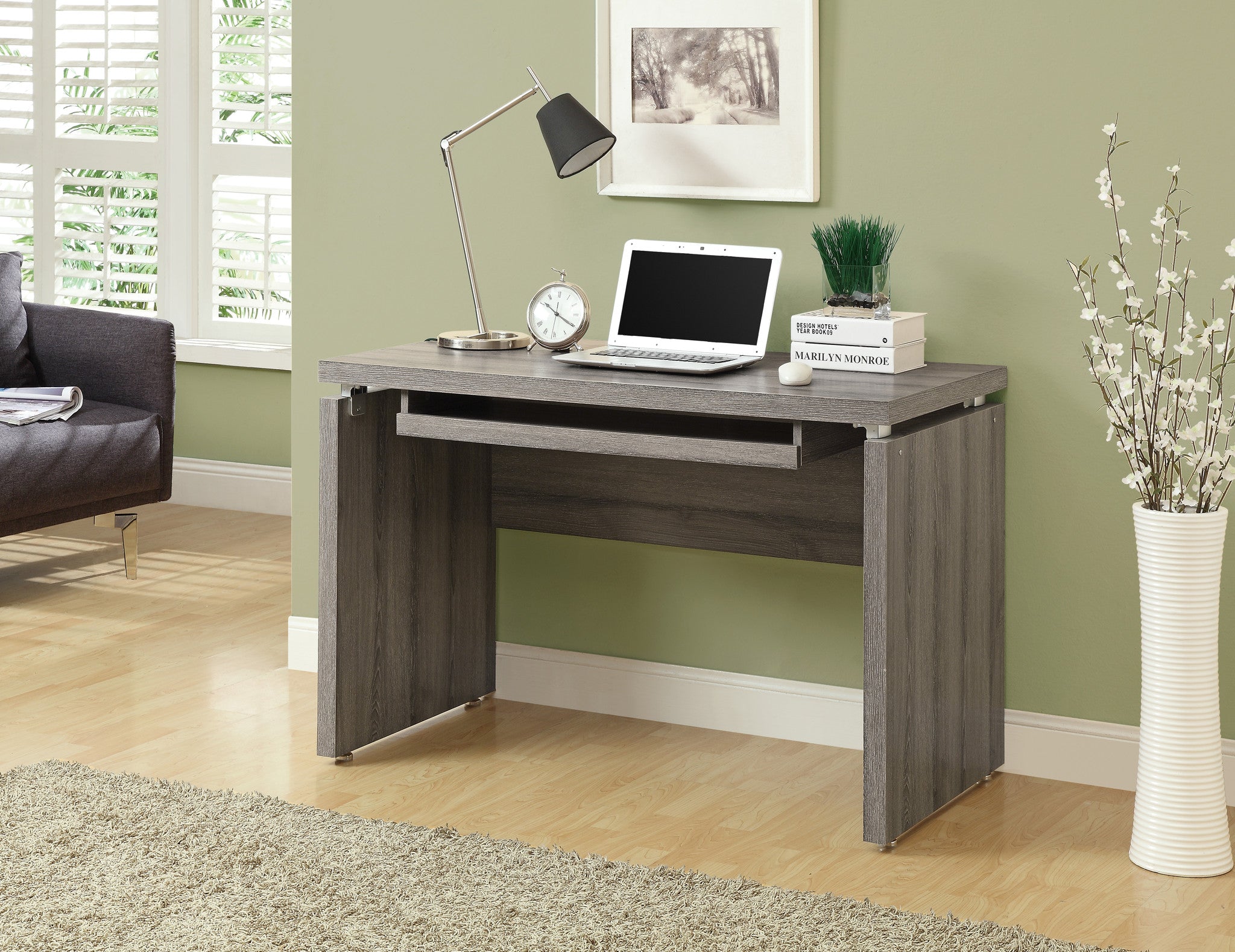 48 L Dark Taupe Computer Desk Pull Out Tray The Office