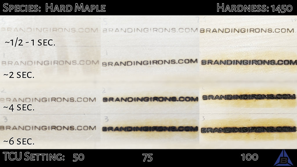 Branded test marks on hard Maple